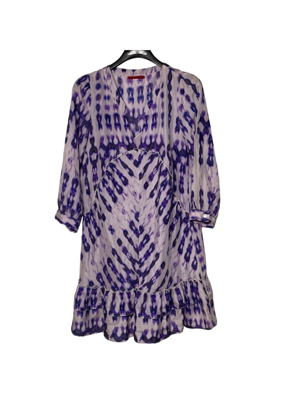 Velvet Silk Tie Dye Y2K Trippy Ruffle Dress with Slip Purple Sz SM